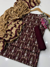 โจ Winter Collection โ Marina Linen Embroidered 3PC Suit with Velvet Border Shawl โจ